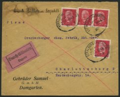 BAHNPOST DR 414 BRIEF, Stralsund-Rostock (Zug 284) Auf Eilbotenbrief Mit 4x 15 Pf. Hindenburg Von 1931, Feinst - Macchine Per Obliterare (EMA)