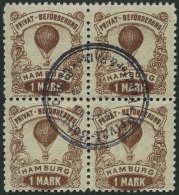 HAMBURG E 16A VB O, HAMMONIA II: 1888, 1 M. Ballon, Gezähnt 111/2, Im Viererblock, Zentrischer Stempel, Pracht, Mi. - Posta Privata & Locale