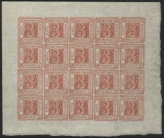 DRESDEN C 114b KB (*), HANSA: 1900, 3 Pf. Mattrot 50 Jahre Sächsische Briefmarke Im Bogen (20), Feld 3 Mit Abart Pu - Posta Privata & Locale