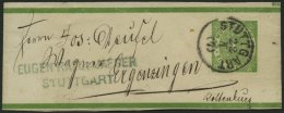 WÜRTTEMBERG S 1 BRIEF, 1872, 1 Kr. Streifband Aus Stuttgart, Rückseitiger Ankunftsstempel K3 ERGENZINGEN, Prac - Other & Unclassified