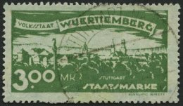 WÜRTTEMBERG 281 O, 1920, 3 M. Dunkelolivgrün, Rauhe Zähnung, Pracht, Gepr. Infla, Mi. 80.- - Autres & Non Classés