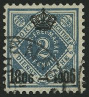 WÜRTTEMBERG 107 O, 1906, 2 Pf. Grautürkis, üblich Gezähnt Pracht, Gepr. Winkler (voll Signiert), Mi. - Autres & Non Classés