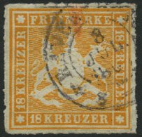 WÜRTTEMBERG 34 O, 1867, 18 Kr. Orangegelb, Kleine Eckkorrektur Sonst Pracht, Gepr. Heinrich, Mi. 1000.- - Other & Unclassified