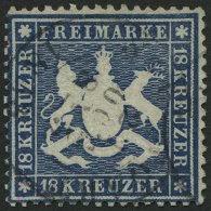 WÜRTTEMBERG 20y O, 1862, 18 Kr. Blau, Oben Leichte Bearbeitungsspuren Sonst Farbfrisches Prachtstück, Fotobefu - Autres & Non Classés