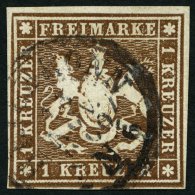 WÜRTTEMBERG 11a O, 1859, 1 Kr. Braun, Pracht, Mi. 130.- - Autres & Non Classés