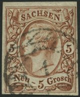 SACHSEN 12e O, 1857, 5 Ngr. Rostbraun, Kabinett, Gepr. Drahn, Mi. 220.- - Saxony