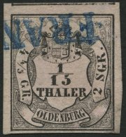 OLDENBURG 3I O, 1852, 1/15 Th. Schwarz Auf Mattbräunlichrot, Type I, Blauer L1 FRANCO, Pracht, Mi. 100.- - Oldenburg