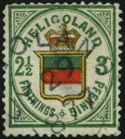 HELGOLAND 17b O, 1877, 3 Pf. Grün/orange/zinnoberrot, Rundstempel, Starke Mängel, Fein, Gepr. U.a. W. Engel, M - Heligoland