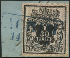 HANNOVER 10a BrfStk, 1856, 1/30 Th. Schwarz, Rosa Genetzt, Blauer R2 ACHIM, Kabinettbriefstück - Hanovre