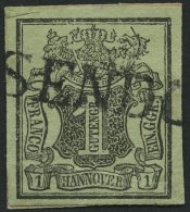 HANNOVER 2aV BrfStk, 1851, 1 Ggr. Schwarz Auf Graugrün Mit Plattenfehler Löwenrücken Links Neben Wappenov - Hannover