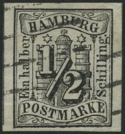 HAMBURG 1 O, 1859, 1/2 S. Schwarz, Helle Stelle Sonst Breitrandig Pracht, Gepr. Lange, Mi. 750.- - Hamburg (Amburgo)