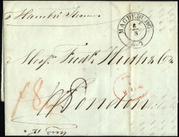 HAMBURG - GRENZÜBERGANGSSTEMPEL 1845, T 8 AUG, In Rot Auf Brief Von Magdeburg (K2) Nach London, Handschriftlich Ham - Prephilately