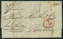 HAMBURG - GRENZÜBERGANGSSTEMPEL 1843, T 1 DEC, In Rot Auf Brief Von Götheborg (rückseitig R3) Nach London - Prefilatelia