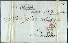 HAMBURG - GRENZÜBERGANGSSTEMPEL 1842, T 11 NOV, In Rot Auf Brief Von Leipzig (R2) Nach London, Handschriftlich Per - Prefilatelia