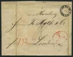 HAMBURG 1842, T 11 APR, Rote Sonderform Auf Brief Von Königsberg (K1) über Hamburg (rückseitiger K1) Und - Prephilately