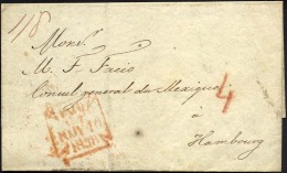 HAMBURG - GRENZÜBERGANGSSTEMPEL 1838, PAID..., Roter R4 Auf Briefhülle Von London An Das Mexikanische Generalk - Préphilatélie