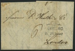 HAMBURG VORPHILA 1842, HAMBURG., Schmetterlingsstempel Auf Forwarded-Letter Von Erfurt Nach London, Feinst - Autres & Non Classés
