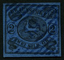 BRAUNSCHWEIG 7a O, 1853, 2 Sgr. Schwarz Auf Blau Mit Zentrischem Blauen Nummernstempel 19 (HARZBURG), Feinst (kleine R&u - Brunswick