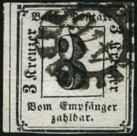 BAYERN P 1 O, 1862, 3 Kr. Schwarz, Nummernstempel 476, Feinst (helle Stelle), Mi. 400.- - Otros & Sin Clasificación