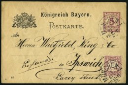 BAYERN 48 BRIEF, 1887, 5 Pf. Mittelgraupurpur Als Zusatzfrankatur Auf 5 Pf. Ganzsachenkarte (P 30), Prachtkarte Von M&Uu - Otros & Sin Clasificación