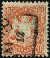 BAYERN 36 O, 1875, 18 Kr. Dunkelzinnoberrot, Wz. 2, Pracht, Gepr. H. Krause, Mi. 75.- - Andere & Zonder Classificatie