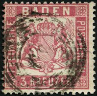 BADEN 16 O, 1862, 3 Kr. Rosakarmin, Feinst, Mi. 380.- - Andere & Zonder Classificatie