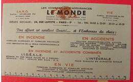 Buvard Compagnies D'assurances Le Monde Incendie Vie Accidents. Vers 1950 - Banque & Assurance