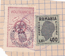 #154    POLITECHNIC  UNIVERSITY OF TIMISOARA,   REVENUE STAMP,  400 LEI, FRAG.,  ROMANIA. - Fiscale Zegels