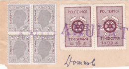 #154    POLITECHNIC  UNIVERSITY OF TIMISOARA, FISCAUX STAMPS,  ,   REVENUE STAMP,  FRAG.,  ROMANIA. - Fiscaux