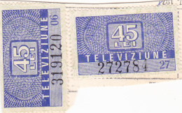 #154  TELEVISION STAMPS,   FISCAUX STAMPS,  ,   REVENUE STAMP,  45 LEI,  FRAG.,  ROMANIA. - Steuermarken