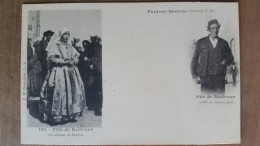 Fille De Kerlouan En Costume De Pardon Et Gars De Kerlouan.Coiffes Costumes Bretons.precurseur Dos Non Di.Hamonic N °182 - Kerlouan