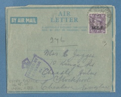 1945 M.E.F. 3d. (9)  ISOLATO SU AIR LETTER DA EGYPT POSTAGE CANAL AREA 24/5/45 IN ENGLAND PASSED BY CENSOR - Occ. Britanique MEF