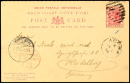 1/1 P. Queen Victoria Frage/Antwort-Ganzsachen-Postkarte, Von "ACCRA JA 5 95" über Liverpool Nach... - Côte D'Or (...-1957)