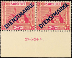 25 C. Rötlichlila/mattrötlichgelb, Waager. Paar Mit Unterrand Und Druckdatum "27-5-1924- V.", Postfrisch... - Other & Unclassified