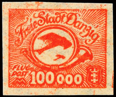 100 000 Mark Flugpost 1923, Ohne Aufdruck Des Neuen Wertes, Ungezähnt Mit Druck Auf Der Gummiseite! In Dieser... - Otros & Sin Clasificación