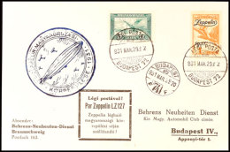 1931, Landungsfahrt Nach Ungarn, Ungarische Post, Tadellose Behrens-Postkarte Mit Zeppelinmarke 1 P. (alter Ausruf... - Autres & Non Classés