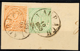 "LAUBACH 3 10 1868" - K1 Mit , Zwei Abschläge Auf Briefstück NDP 2 Kr. Durchstochen (minimal Oxidiert)... - Otros & Sin Clasificación