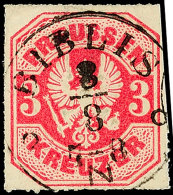 "BIBLIS 8/8 (1867)" - K1, Zentrisch Klar Auf Preußen 3 Kr., Rechts Teils Scherentrennung, Katalog: Pr.24... - Sonstige & Ohne Zuordnung