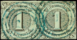 "216" (blau) - WINKEL, Zwei Abschläge Auf Vom Oberen Bogenrand Stammenden Waager. Paar 1 Kr. A.... - Autres & Non Classés