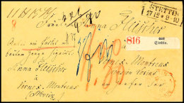 1866, Bar Bezahlter Auslands-Paketbegleitbrief Mit Ra2 "STETTIN 17 12" Nebst Rotem K1 "STETTIN F. N1 17/12 66" Und... - Otros & Sin Clasificación