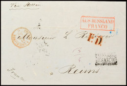 1859, Transit-Franco-Brief Aus Moskau/Russland Via Stettin Nach Reims/Frankreich, Vorders. Schwarzer Ra1 "FRANCO."... - Sonstige & Ohne Zuordnung