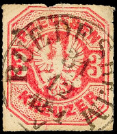 3 Kr. Lebhaftkarmin, Farbfrisches, Fehlerhaftes Exemplar Mit Zentrisch Klarem Taxis-K1 "RUEDESHEIM 31 12 (1867)"... - Autres & Non Classés