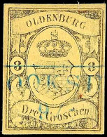 3 Gr. A. Lebhaftgraugelb, Allseits Vollrandig Wirkendes, Restauriertes Exemplar (hinterlegt, Ränder... - Oldenbourg