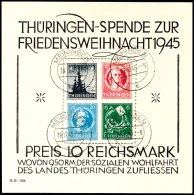 Blockausgabe "Friedensweihnacht 1945", X-Papier, Tadellos Gestempelt "MEININGEN 18.12.45" (Ersttag), Fotoattest... - Autres & Non Classés