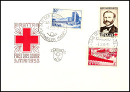 3 Fr. Und 30 Fr. Freimarkenausgabe 1952 Mit Rotes Kreuz Als Schmuck-FDC "TAG DER BRIEFMARKE Im SAARLAND DUDWEILER... - Autres & Non Classés