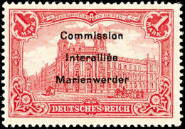 1 Mark Germania Auf X-Papier, Mit Dreizeiligem Aufdruck "Commission / Interaliée / Marienwerder",... - Sonstige & Ohne Zuordnung