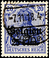 25 Cent. Auf 20 Pfennig Germania Dunkelviolettblau, Gestempelt "Brüssel 2i (NORDBHF.) -7.11.18",... - Sonstige & Ohne Zuordnung
