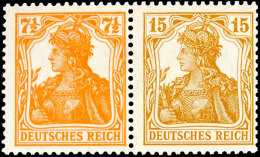 Germania 1916/17, 7 1/2 Pfg Orange + 15 Pfg Gelbbraun, Waagerechter Zusammendruck, Tadellos Postfrisch, Unsigniert,... - Otros & Sin Clasificación