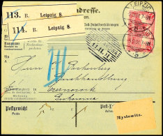 1 M. Reichspost Mit Stempel LEIPZIG 9.11.01 Als Einzelfrankatur Auf Stammteil Einer Auslandspaketkarte Für 2... - Autres & Non Classés