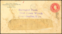 1923, "Salvaged From Coal Creek Wreck Near CasPer, Wyo.", Violetter L2 Auf 3 C. Ganzsachen-Fensterumschlag Mit... - Sonstige & Ohne Zuordnung